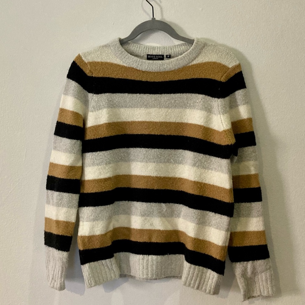 Brave Soul London Neutral Striped Sweater XS